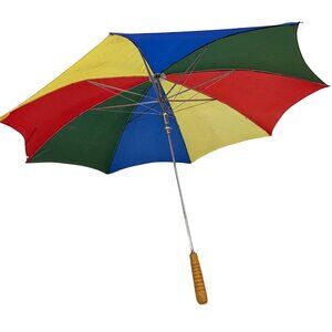 Large Vintage Wooden Handle Rainbow Umbrella